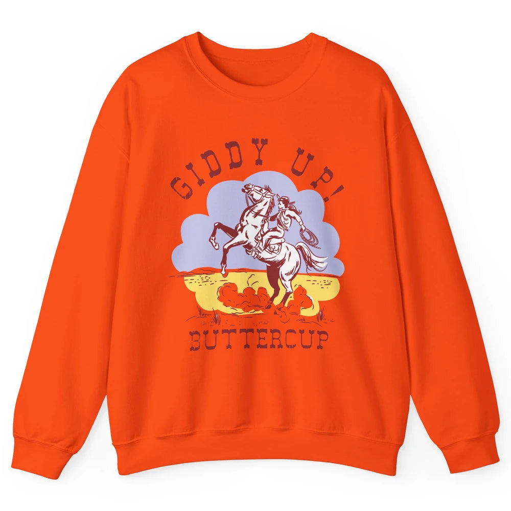 Retro Cowgirl Hold Your Horse Giddy Up Western Cowboy Gift Unisex Crewneck Sweatshirt
