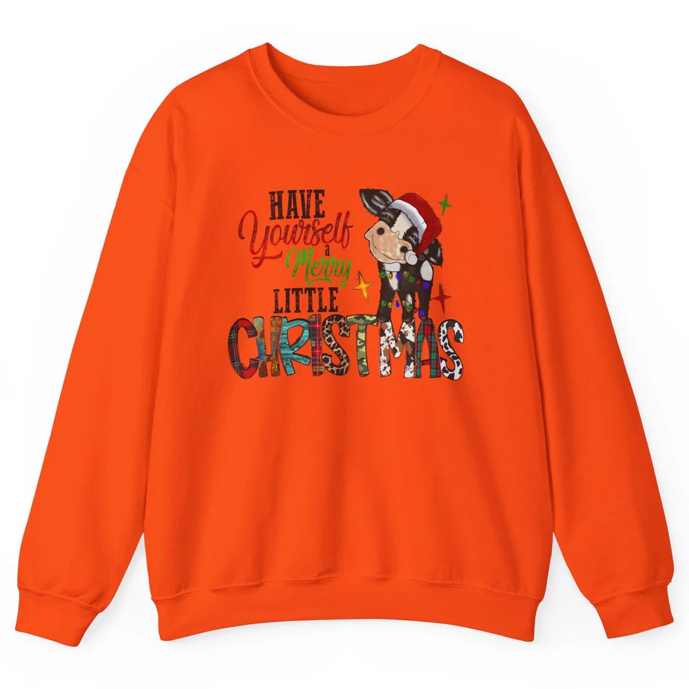 Cow Santa Have Yourself Merry Little Christmas Western Xmas Unisex Crewneck Sweatshirt