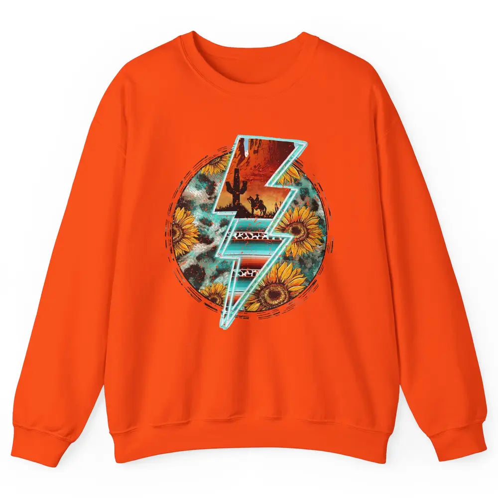 Sunflower Cowhide Cowboy Desert Lightning Bolt Western Girl Unisex Crewneck Sweatshirt
