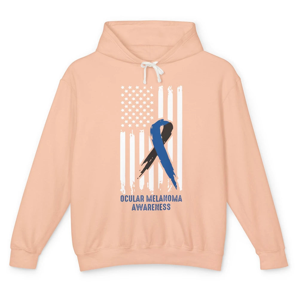 Ocular Melanoma Awareness Ribbon No One Fight Alone US Flag Unisex Lightweight Hoodie