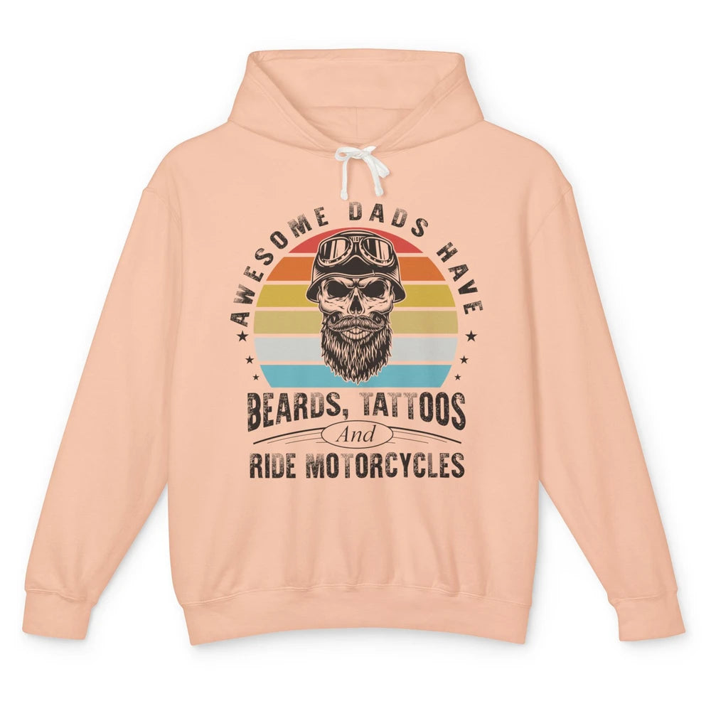 Retro Awesome Dads Have Beards Tattoos And Ride Motorcycles Unisex Lightweight Hoodie