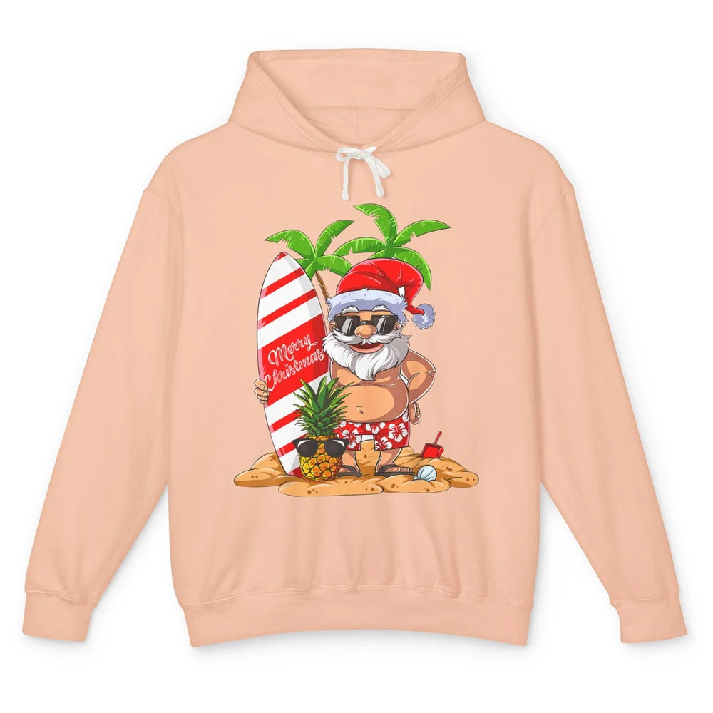 Christmas in July Santa Hawaii Surfing Summer Christmas Unisex Lightweight Hoodie