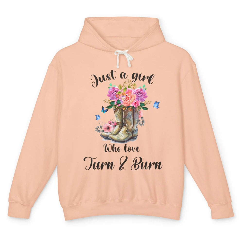 Retro Flower Country Cowgirl Just A Girl Love Turn And Burn Unisex Lightweight Hoodie