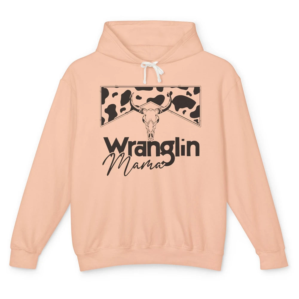 Retro Cowhide Bull Skull Wrangling Mama Western Country Girl Unisex Lightweight Hoodie