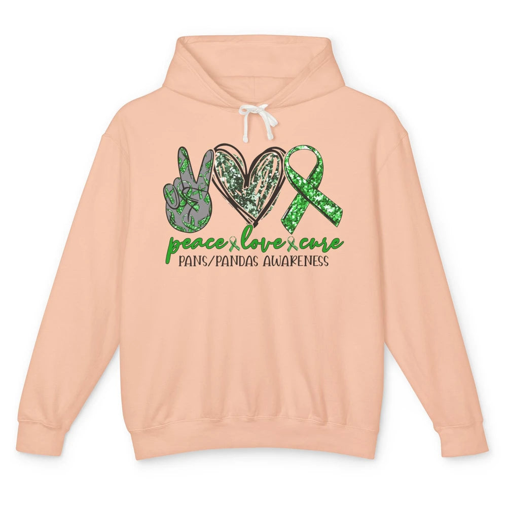 PANS/PANDAS Awareness Green Ribbon Peace Love Cure Unisex Lightweight Hoodie