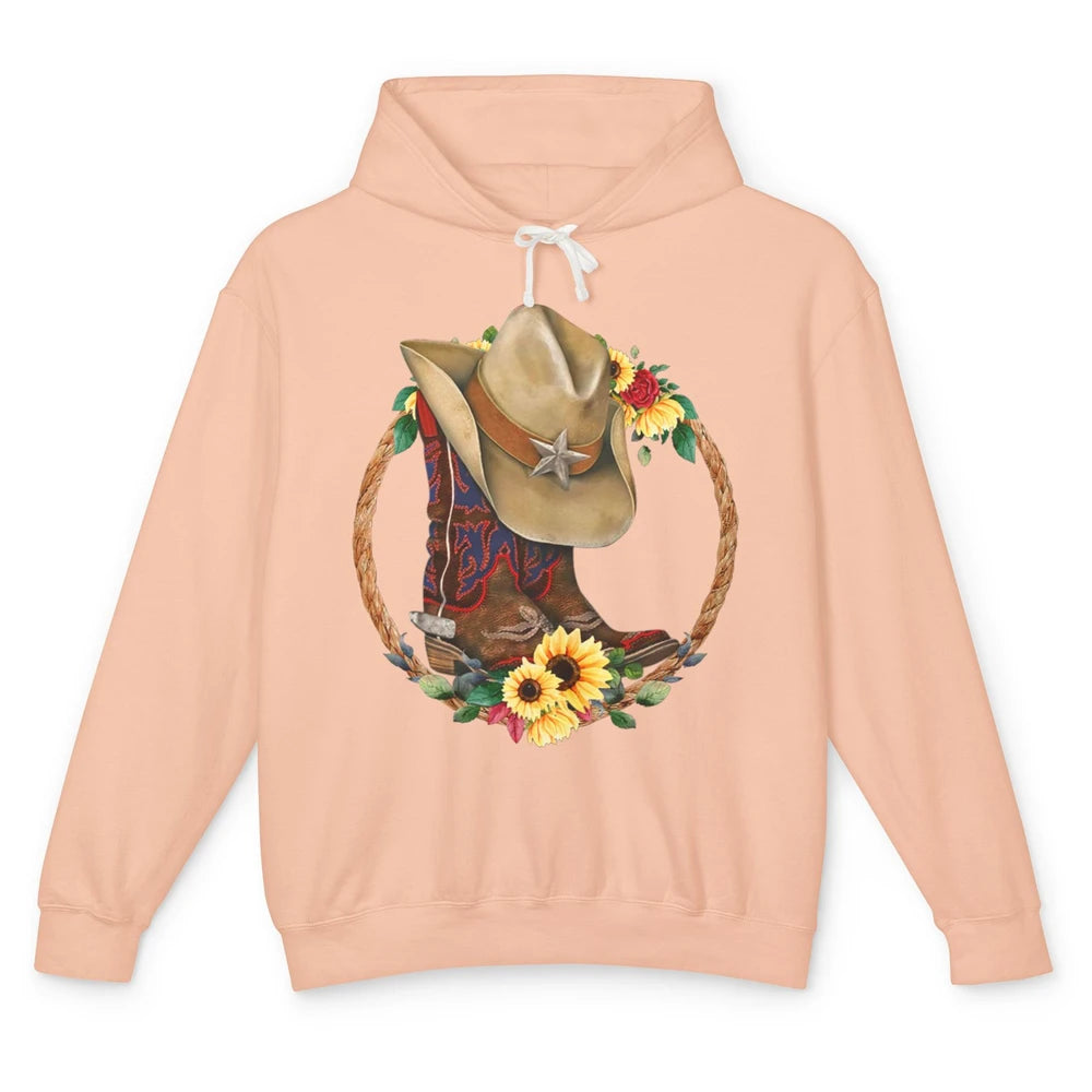 Retro Cowboy Boots Sunflower Let's Go Girls Western Cowgirls Unisex Lightweight Hoodie