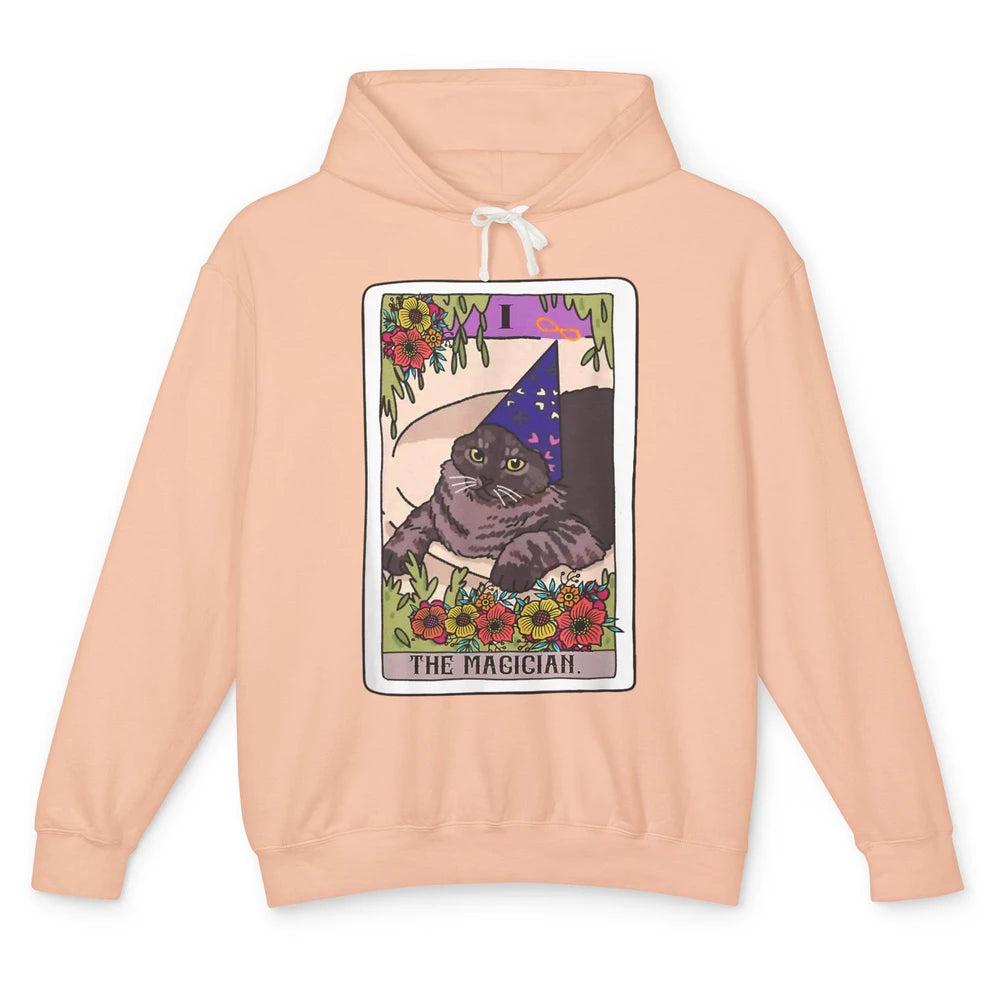 The Magician Grey Cat Tarot Card Witch Rider Goth Halloween Unisex Lightweight Hoodie