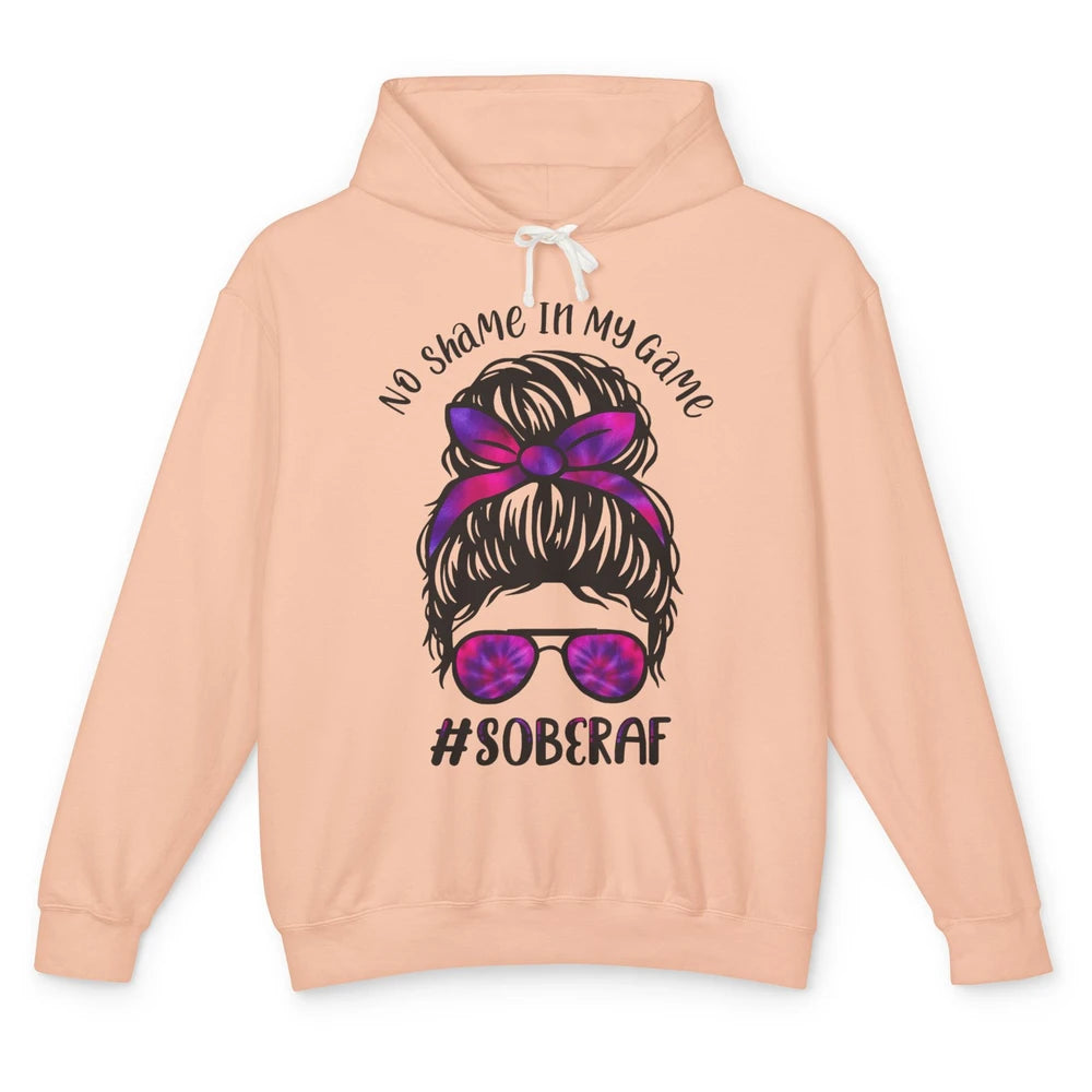 No Shame In My Game Sober AF Colorful Messy Hair Bun Support Unisex Lightweight Hoodie