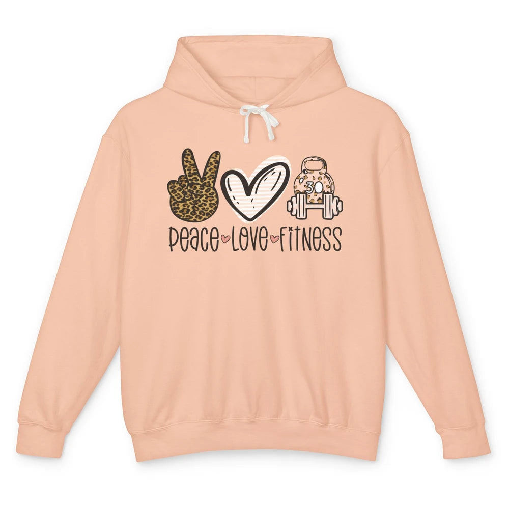Peace Love Fitness Leopard Fitness Workout Gym Trainer Gift Unisex Lightweight Hoodie