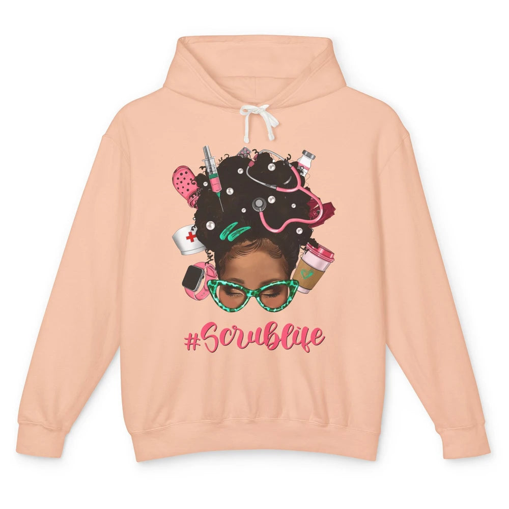 Afro Melanin Messy Bun Nurse Scrub Life CNA Appreciation Unisex Lightweight Hoodie