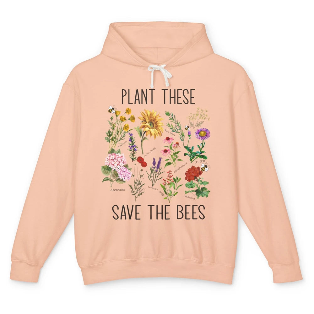 Retro Plant These Save The Bees Flowers Gardening Lover Gift Unisex Lightweight Hoodie