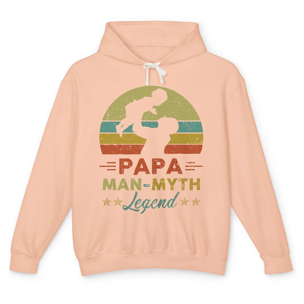 Papa Man Myth Legend Fathers Day Vintage Unisex Lightweight Hoodie