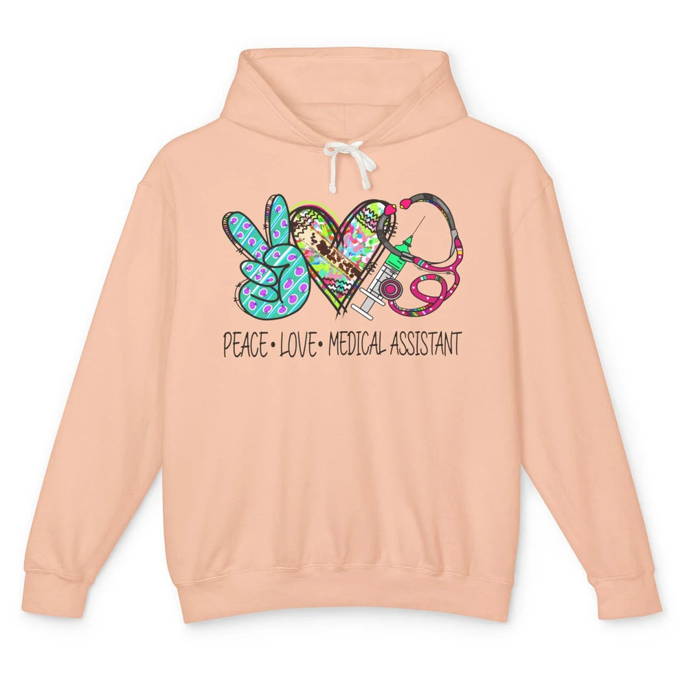 Peace Love Medical Assistant Leopard Stethoscope Nurse Life Unisex Lightweight Hoodie