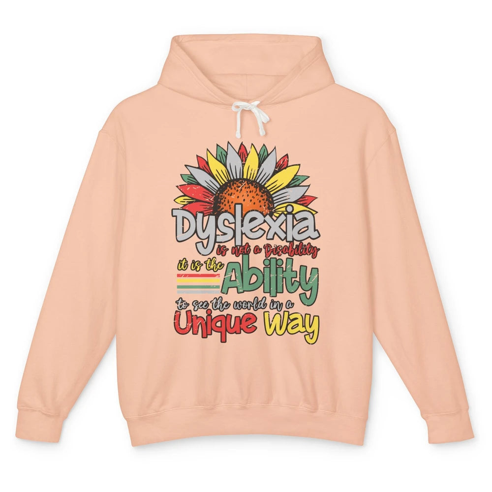Retro Dyslexia A Different Ability Not Disability Sunflower Unisex Lightweight Hoodie
