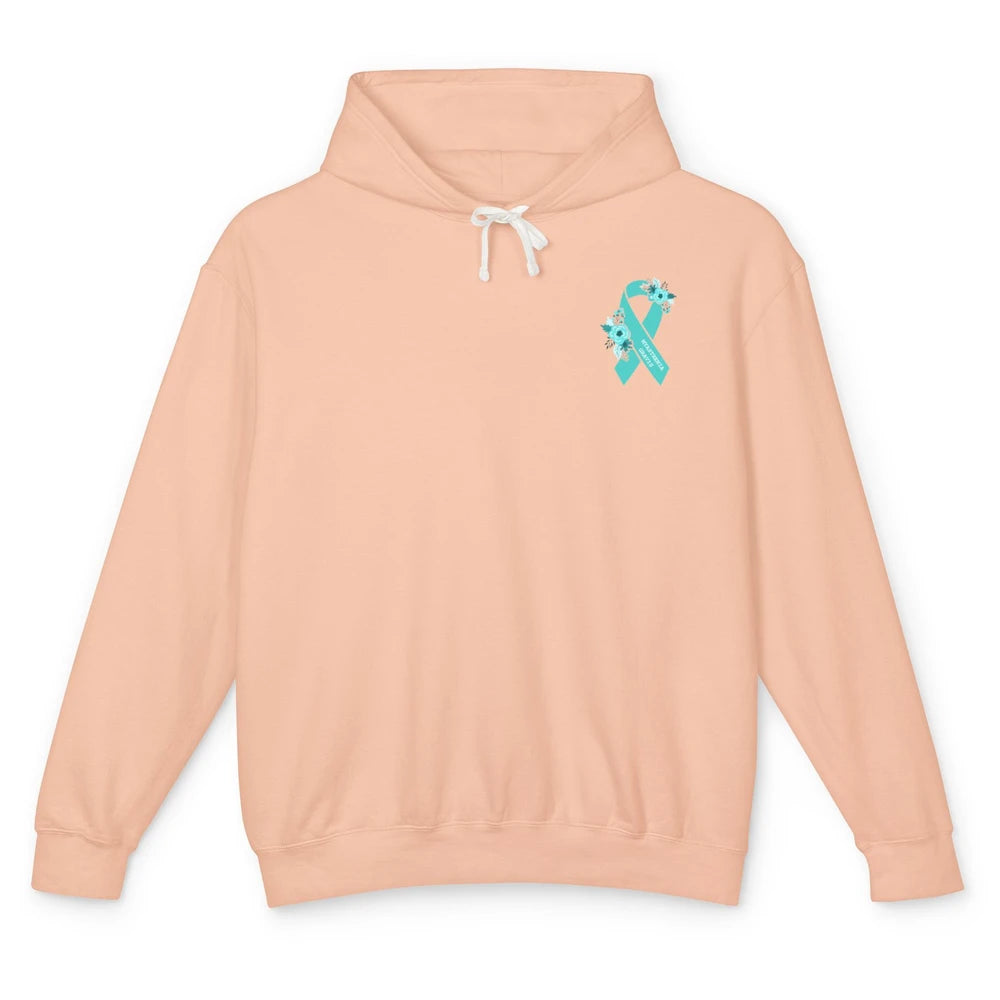 Myasthenia Gravis Awareness Floral Teal Ribbon Pocket Size Unisex Lightweight Hoodie