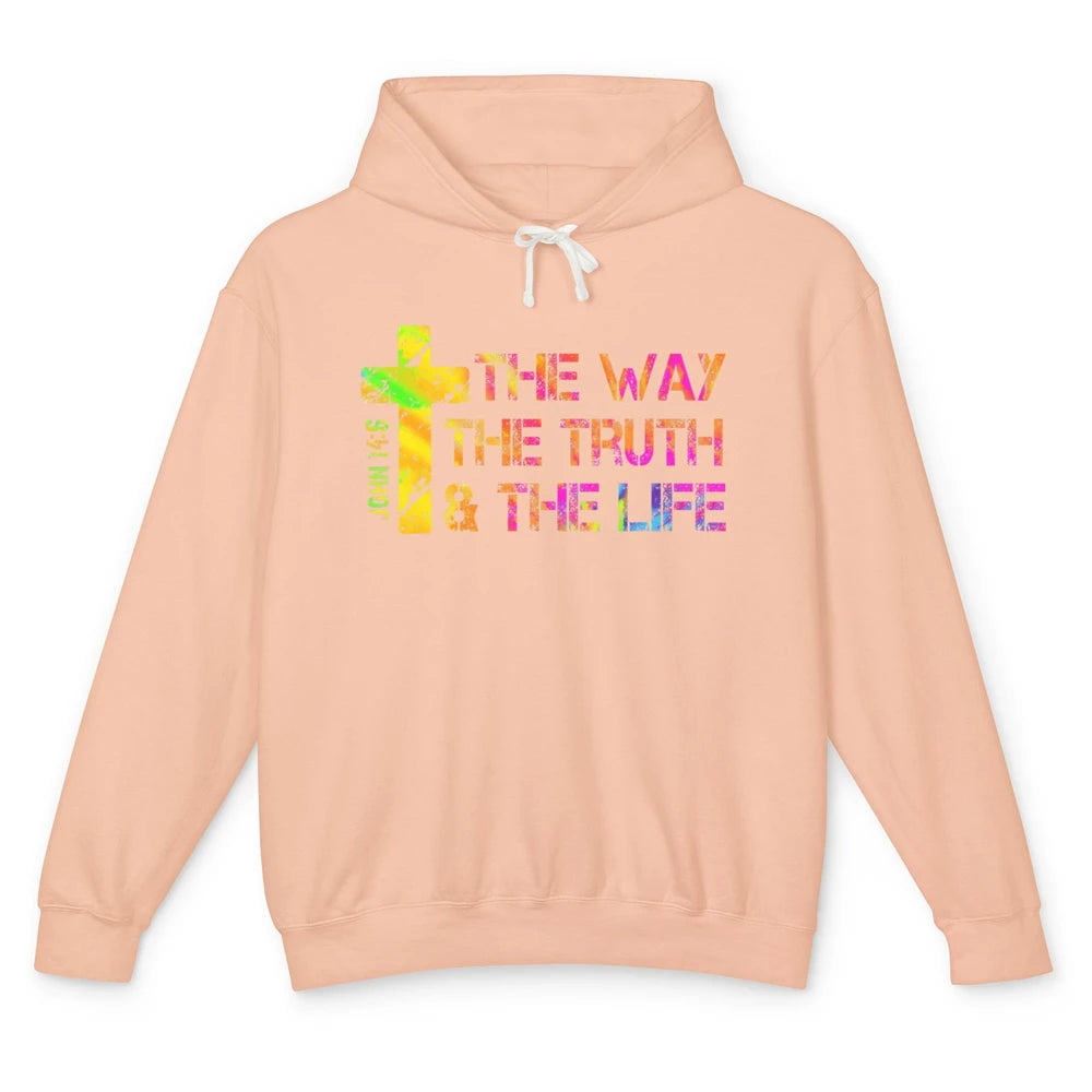 Way Truth Life Bible Verse Cross Christian Jesus God Faith Unisex Lightweight Hoodie