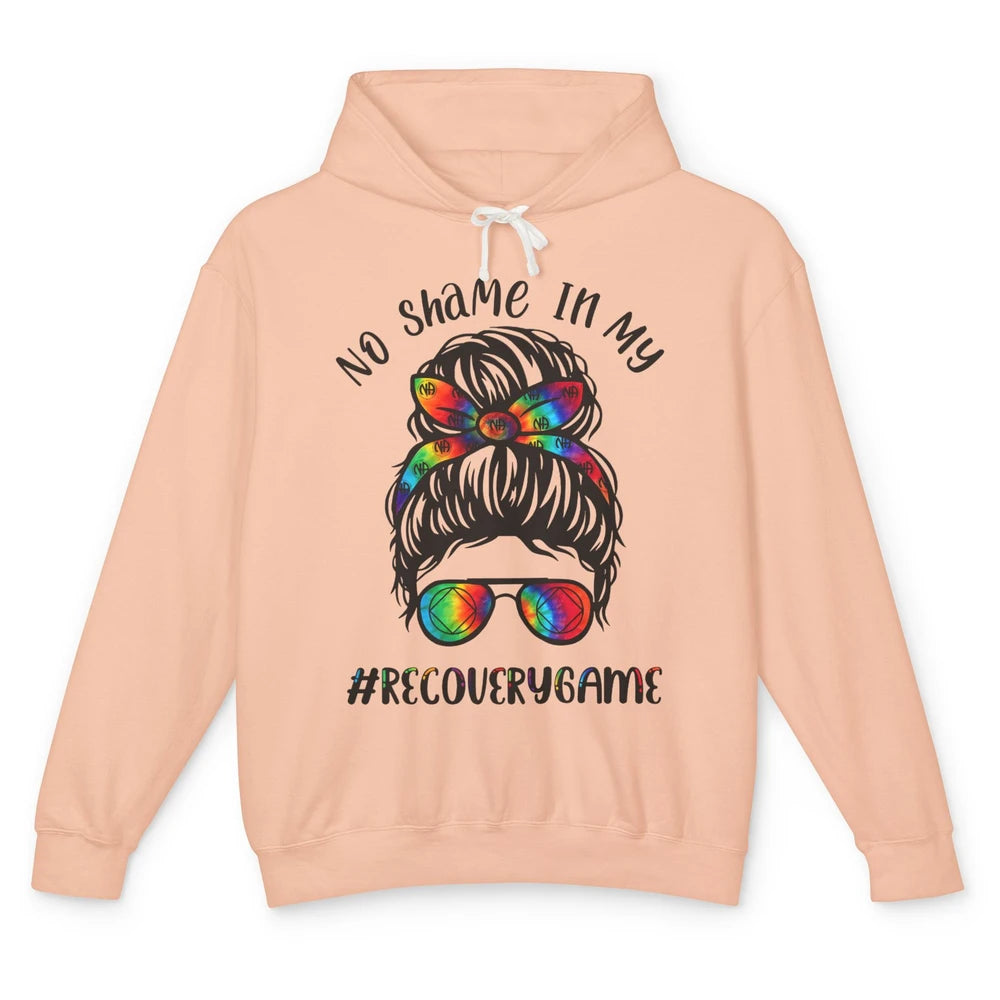No Shame In My Recovery Game Messy Hair Bun Sober Supporter Unisex Lightweight Hoodie