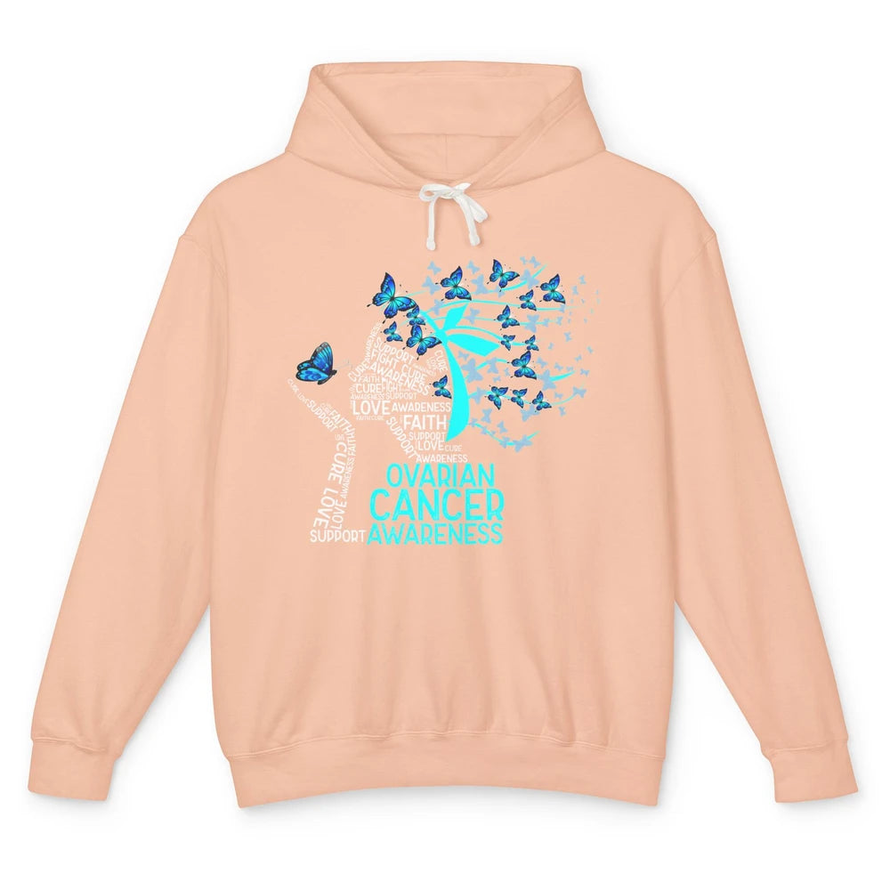 Ovarian Cancer Awareness Hope Love Cure Teal Ribbon Unisex Lightweight Hoodie