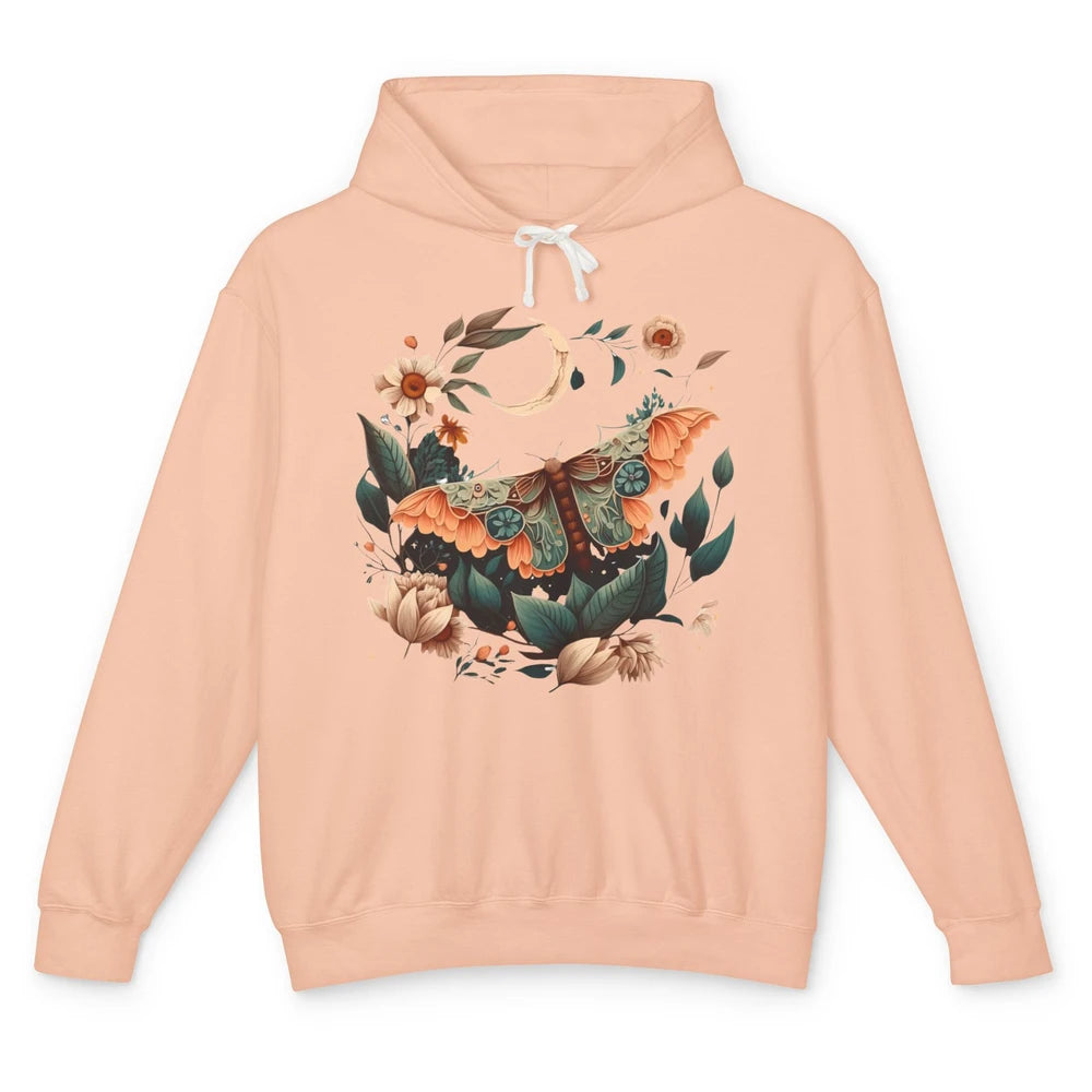 Retro Floral Moth Moon Butterfly Boho Moth Lovers Gift Unisex Lightweight Hoodie