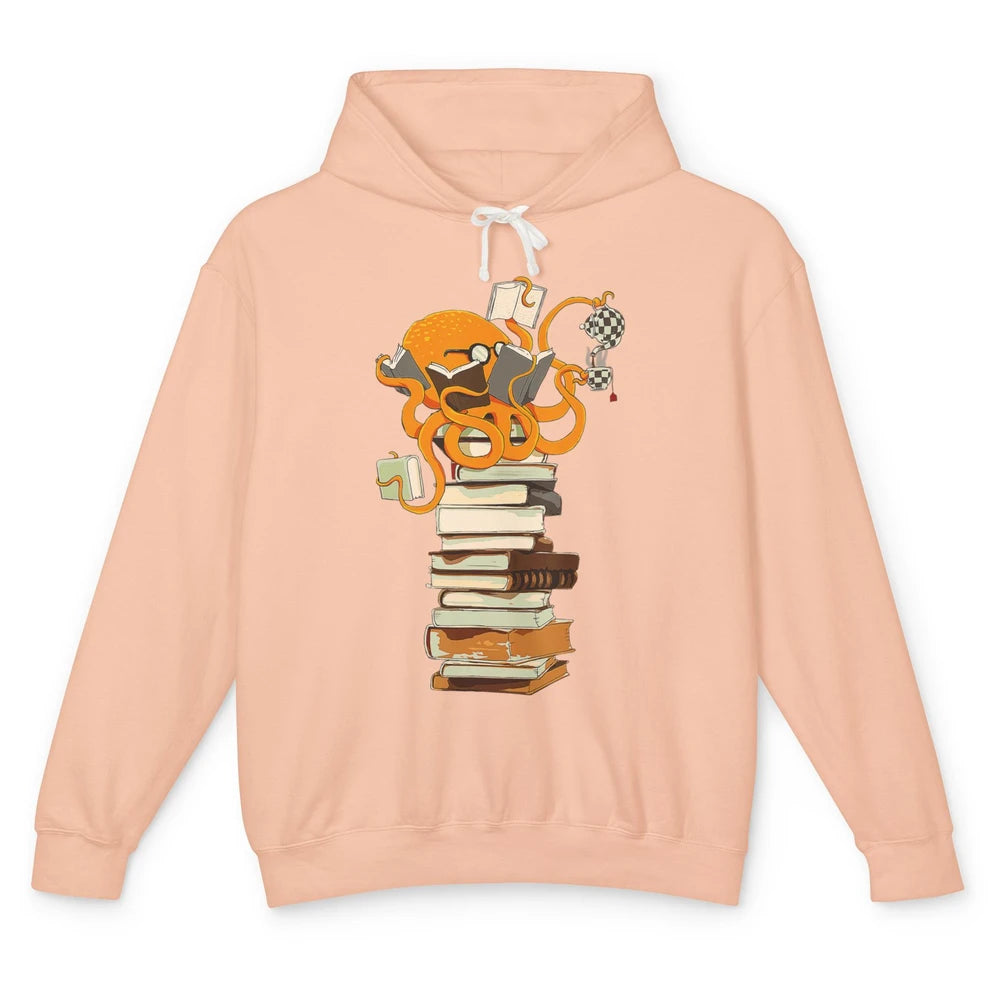 Reading Books Octopus Tea Coffee Sea Animal Marine Bookish Unisex Lightweight Hoodie