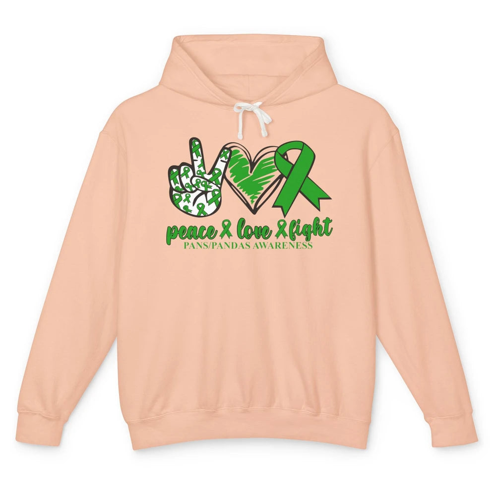 PANS/PANDAS Awareness Green Ribbon Peace Love Cure Unisex Lightweight Hoodie