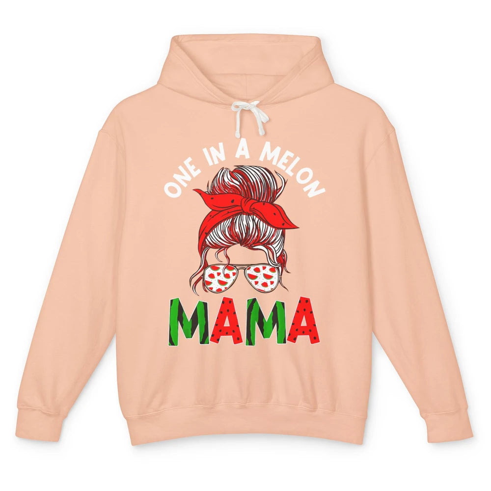One In A Melon Mama Messy Bun Watermelon Summer Fruit Mother Unisex Lightweight Hoodie