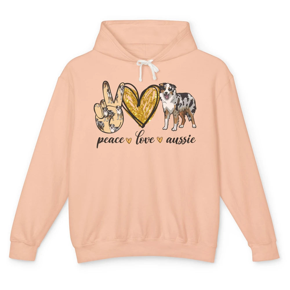Peace Love Aussie Dog Lovers Australian Shepherd Dad Mom Unisex Lightweight Hoodie