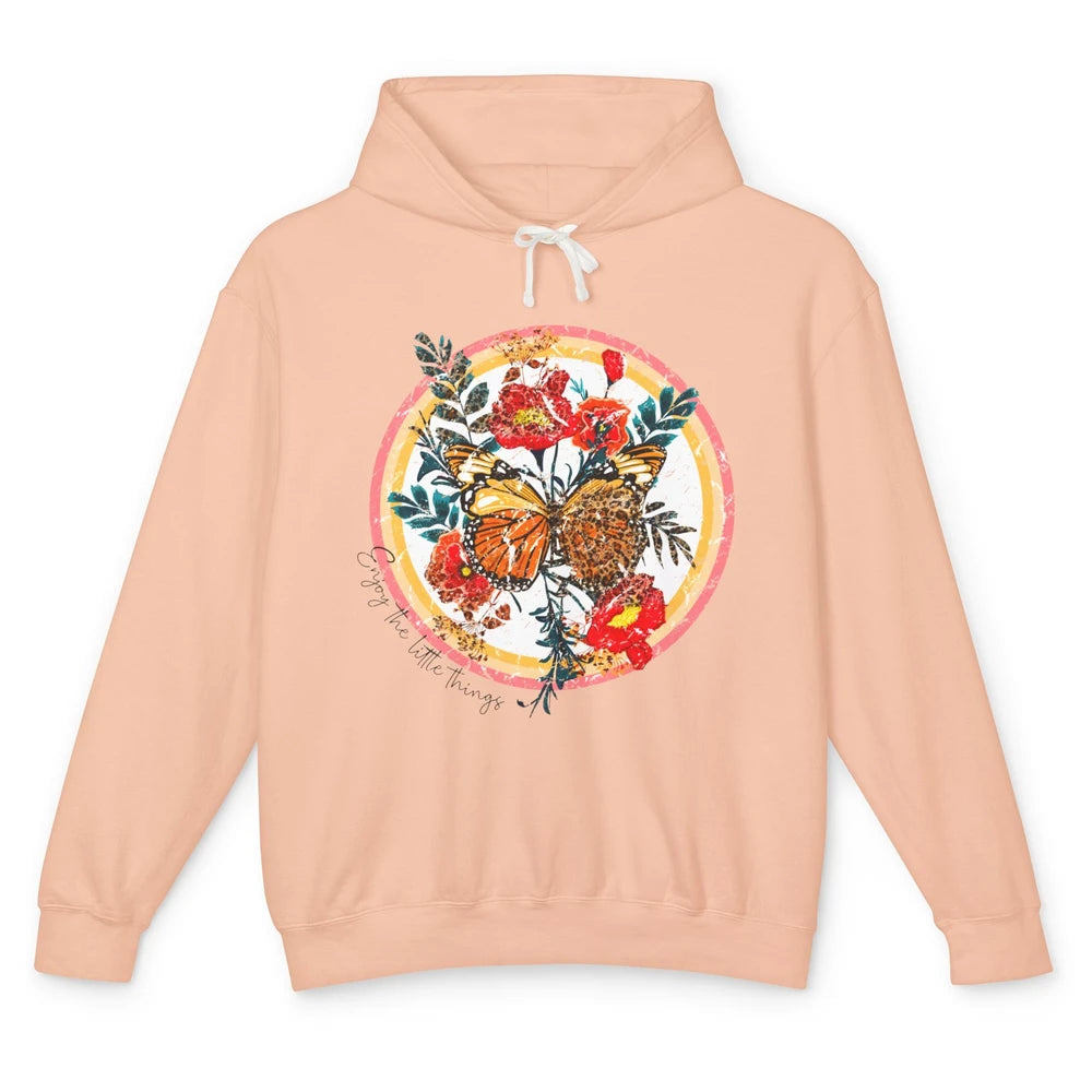 Retro Enjoy Things Butterfly Flower Mental Health Leopard Unisex Lightweight Hoodie