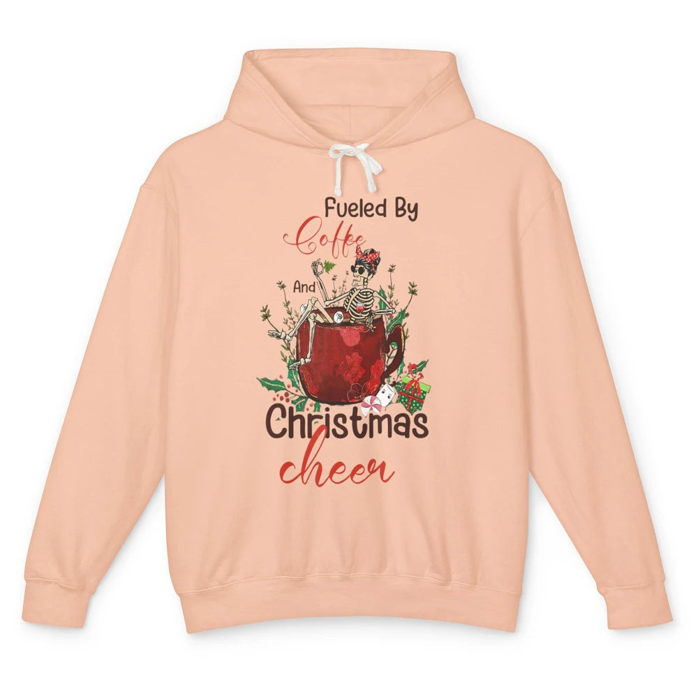 Merry Christmas Skeleton Drink Fueled By Coffee Xmas Latte Unisex Lightweight Hoodie