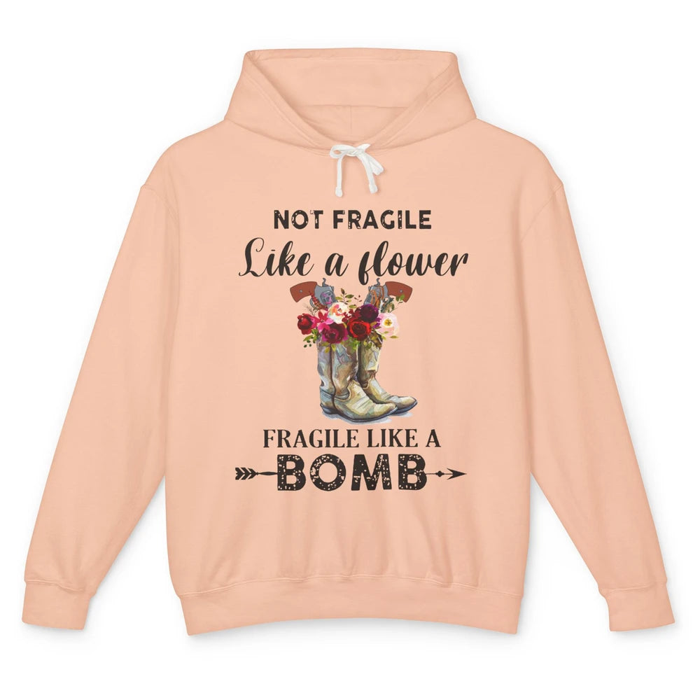 Retro Cowgirl Fragile Like A Bomb Cowgirl Boots Western Girl Unisex Lightweight Hoodie