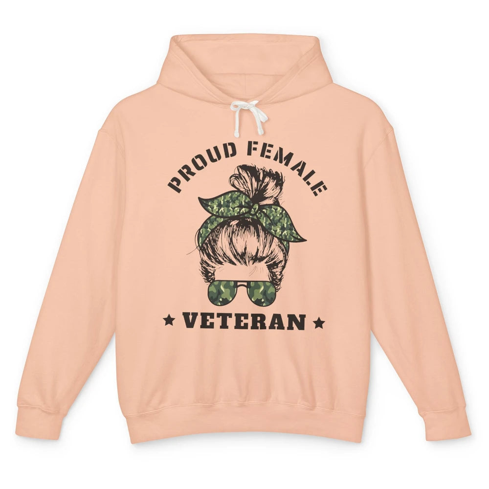 Proud Female Messy Camo Bun Army Mom Military Veterans Day Unisex Lightweight Hoodie