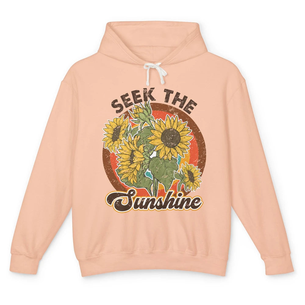 Retro Rainbow Sunflower Seek The Sunshine Peace Hippie Girl Unisex Lightweight Hoodie
