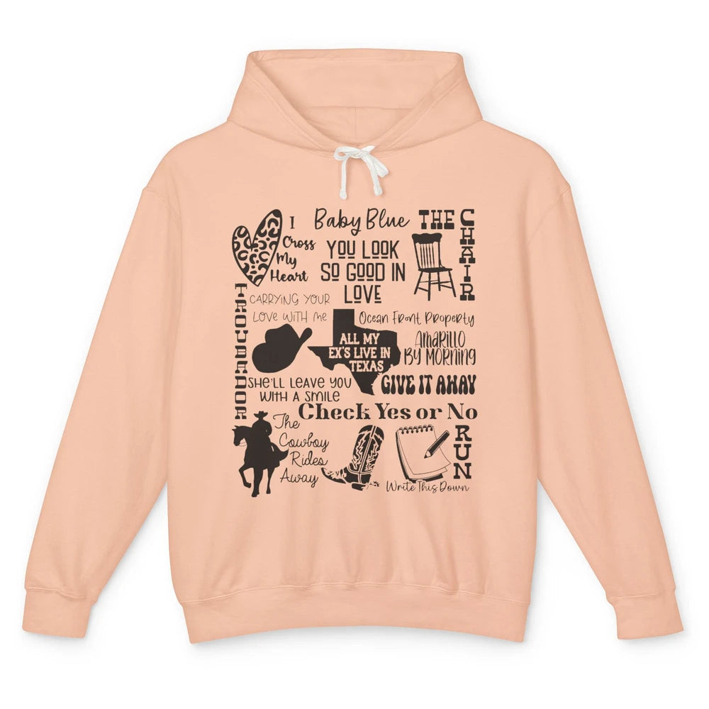 Retro Cowboy Boots Hat Texas Map Western Country Music Unisex Lightweight Hoodie