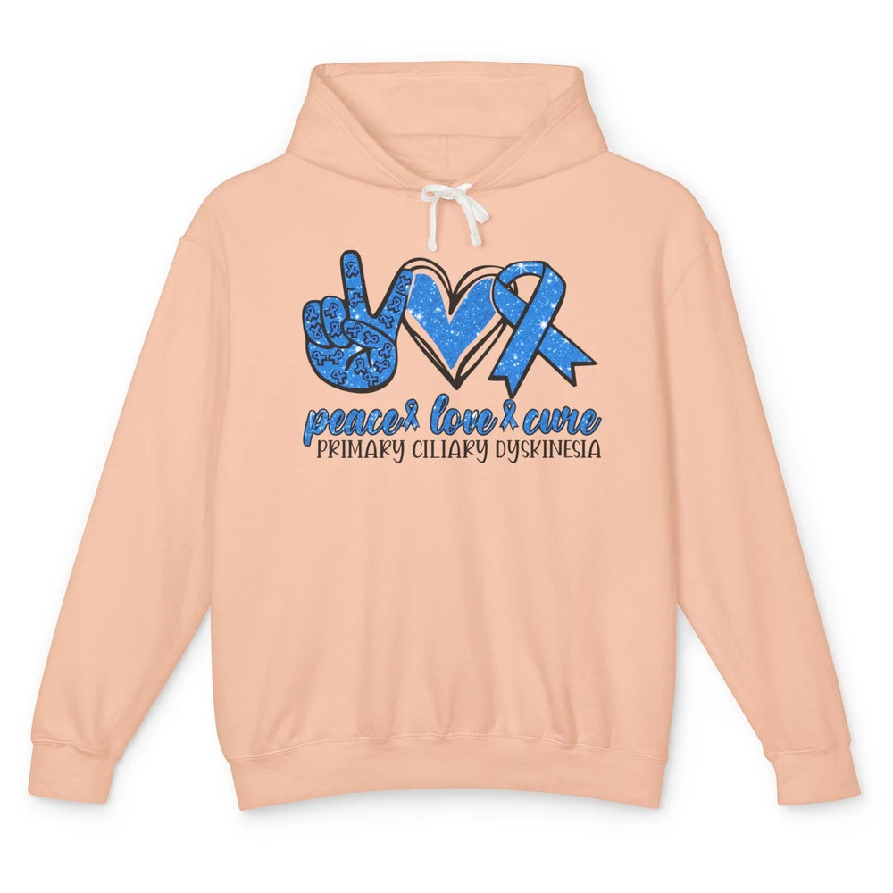 Primary Ciliary Dyskinesia Peace Love Cure Blue Ribbon Unisex Lightweight Hoodie