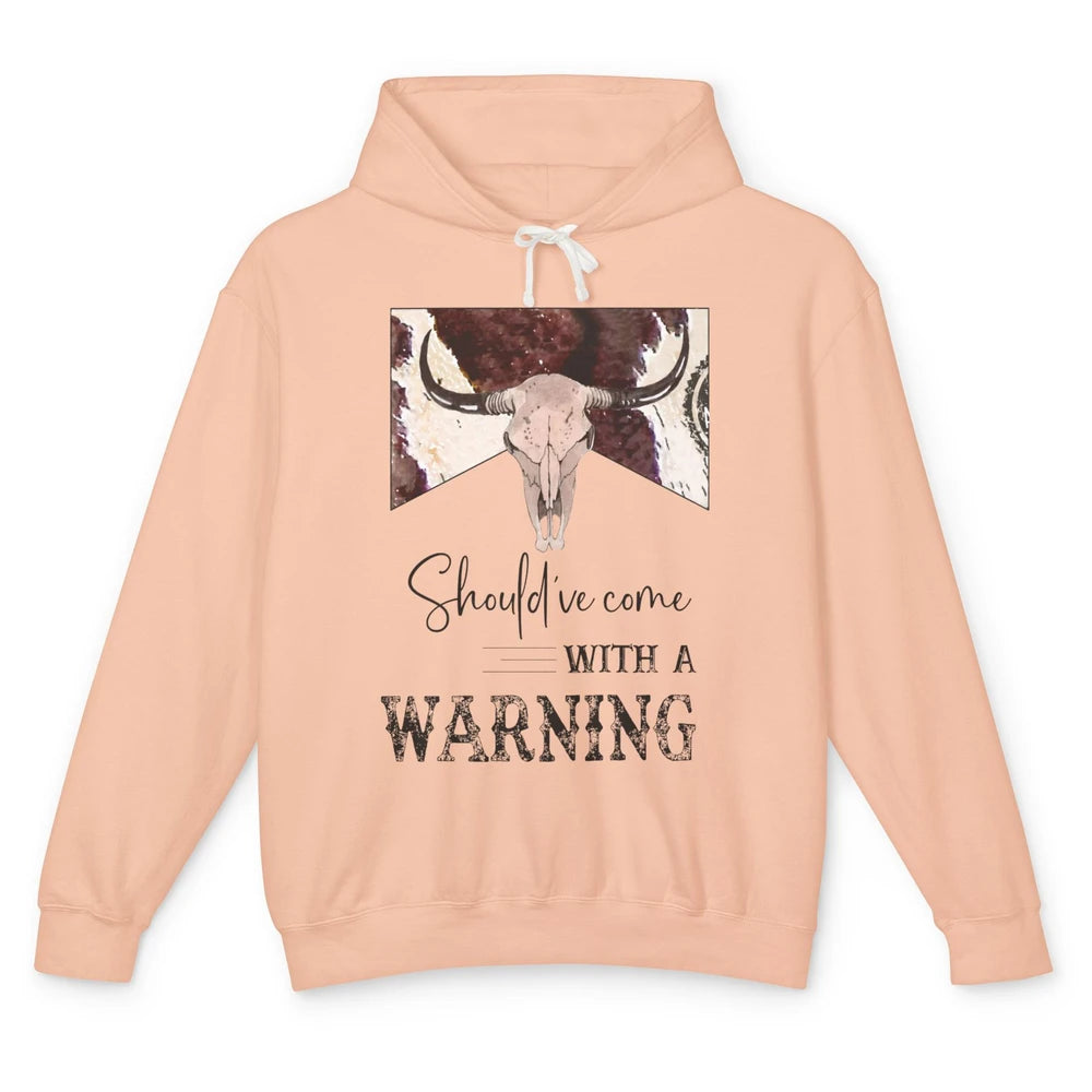 Retro Bull Skull Cowhide Should've Come With Warning Western Unisex Lightweight Hoodie
