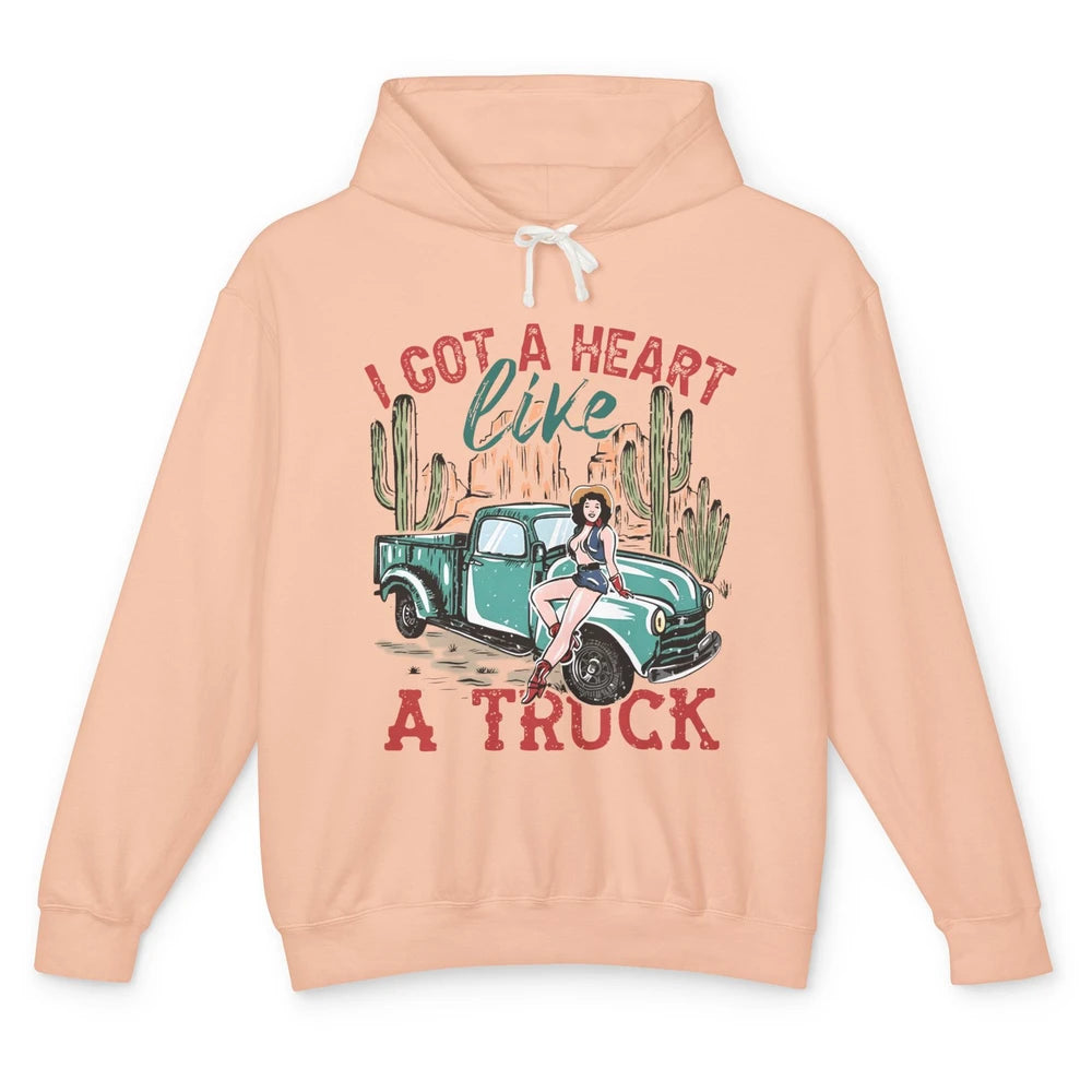 Retro Desert Cowgirl Got A Heart Like Truck Western Country Unisex Lightweight Hoodie
