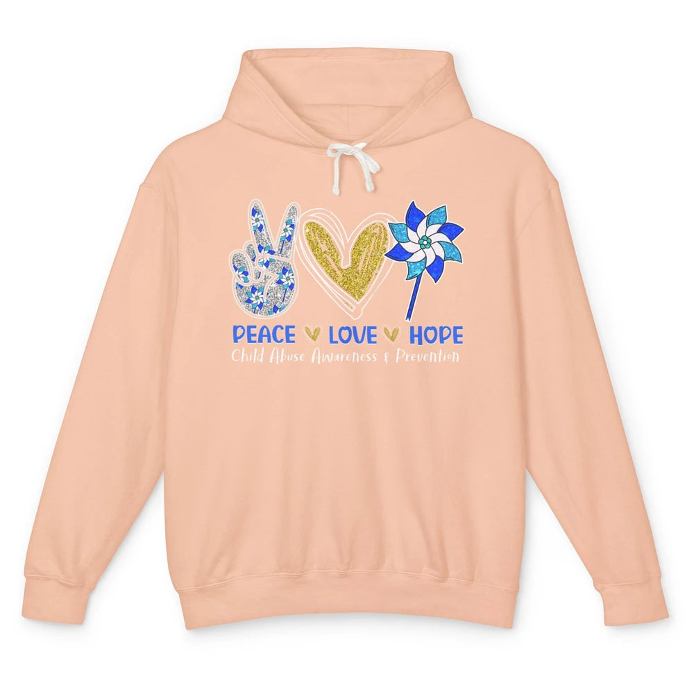 Peace Love Leopard Pinwheel Child Abuse Prevention Month Unisex Lightweight Hoodie