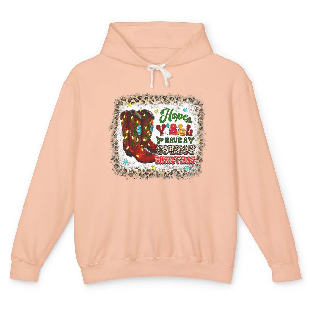 Merry Christmas Cowboy Boots Leopard Xmas Lights Western Unisex Lightweight Hoodie