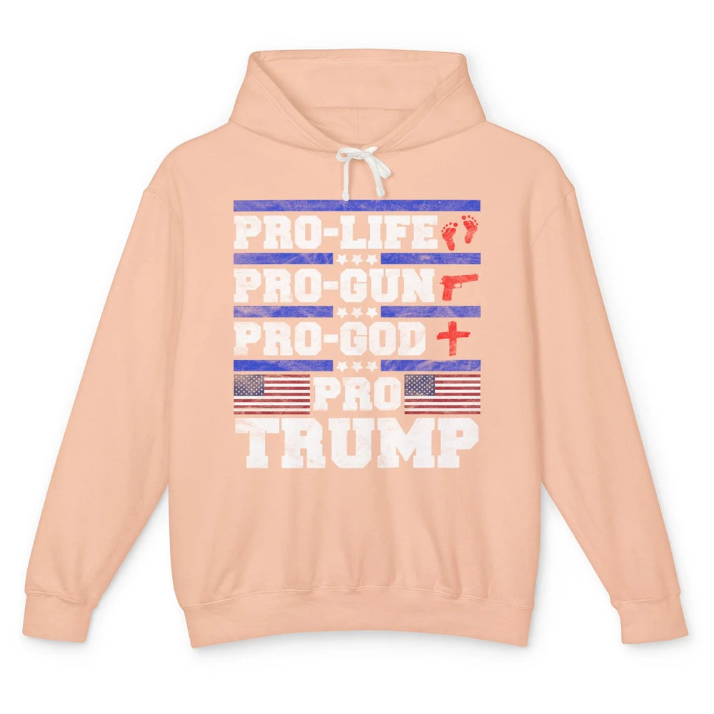 Pro Life Pro Gun Pro God Pro Trump Liberal Donald Trump Vote Unisex Lightweight Hoodie