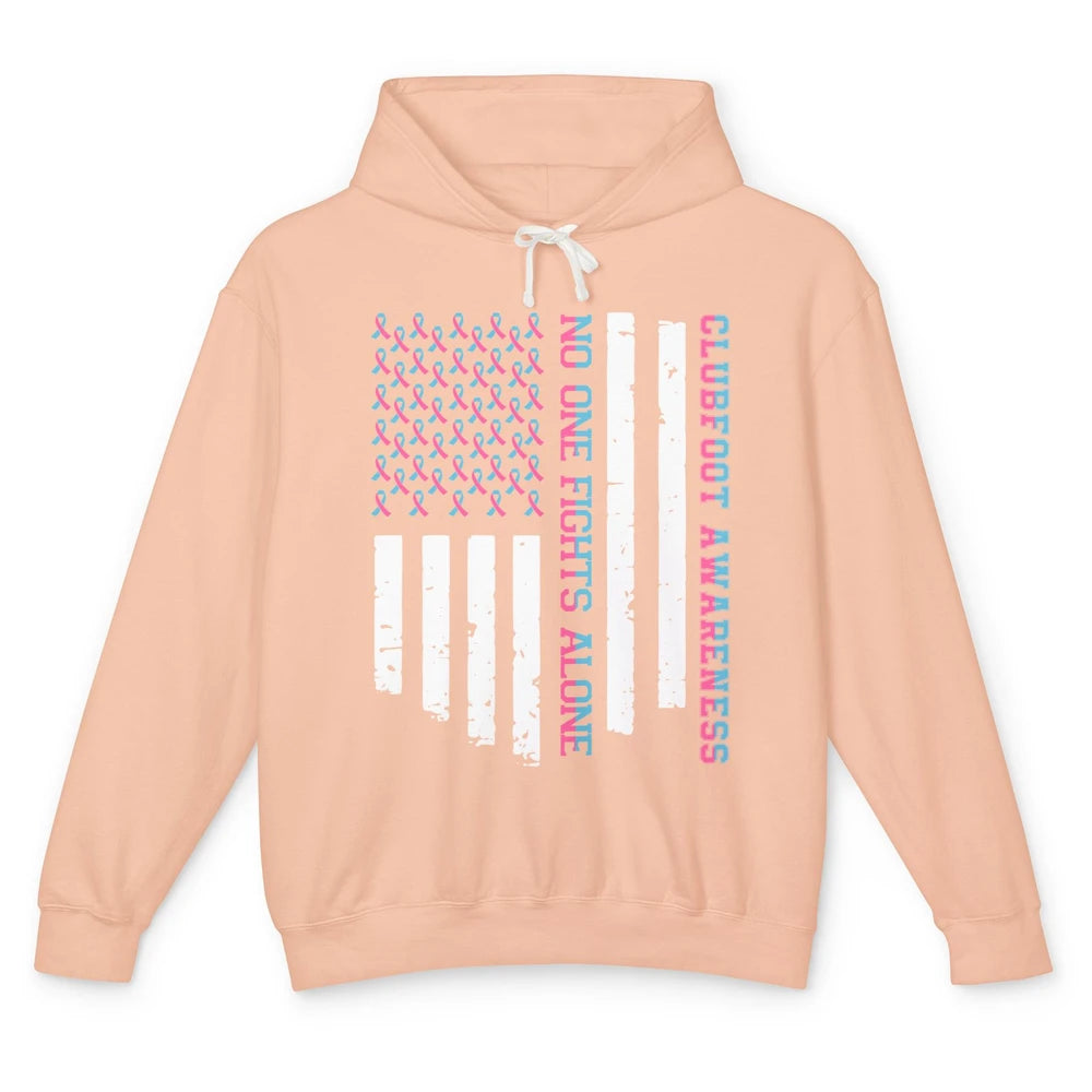 Retro Clubfoot Awareness Ribbon No One Fight Alone US Flag Unisex Lightweight Hoodie