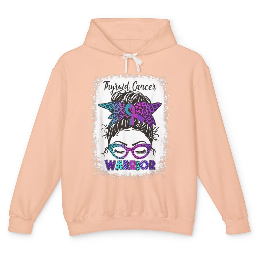 Messy Hair Woman Leopard Warrior Thyroid Cancer Awareness Unisex Lightweight Hoodie