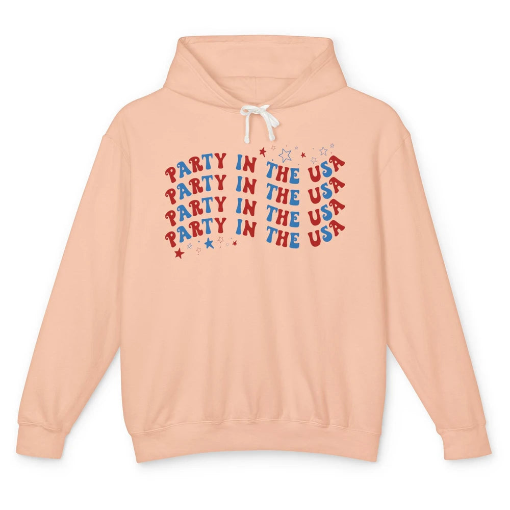 Retro July 4th Party In The USA Stripe Star American Patriot Unisex Lightweight Hoodie
