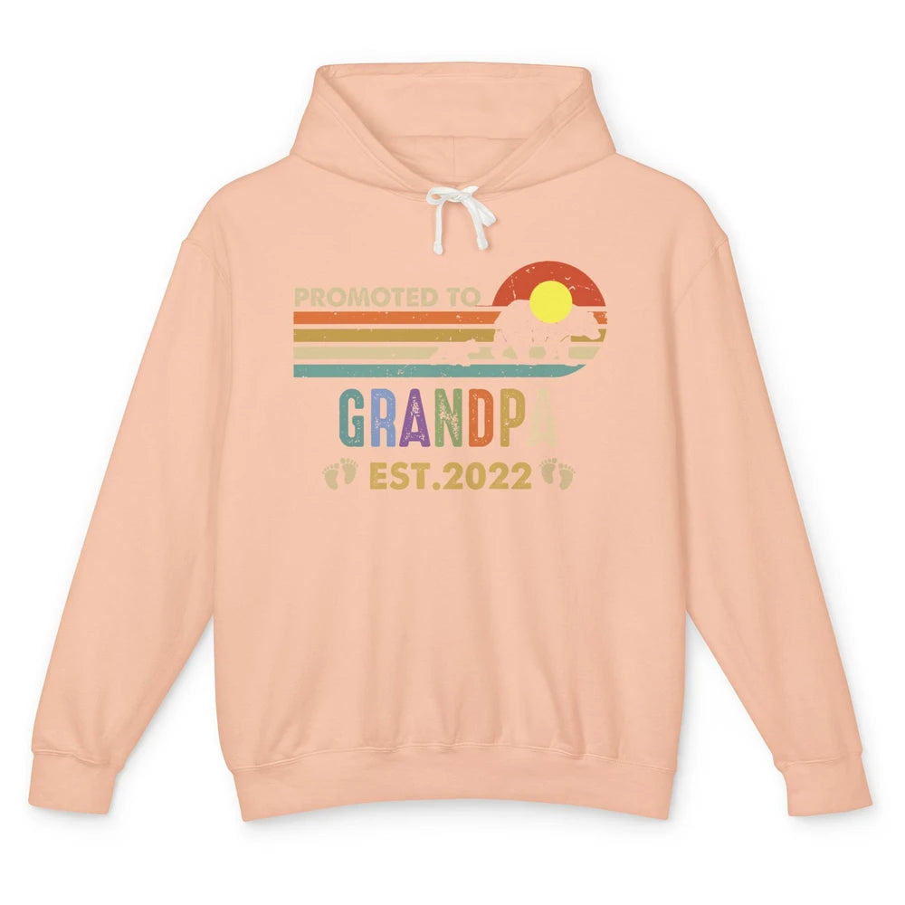 Retro Bear Sunset Promoted To Grandpa Est 2022 Grandpa Gift Unisex Lightweight Hoodie