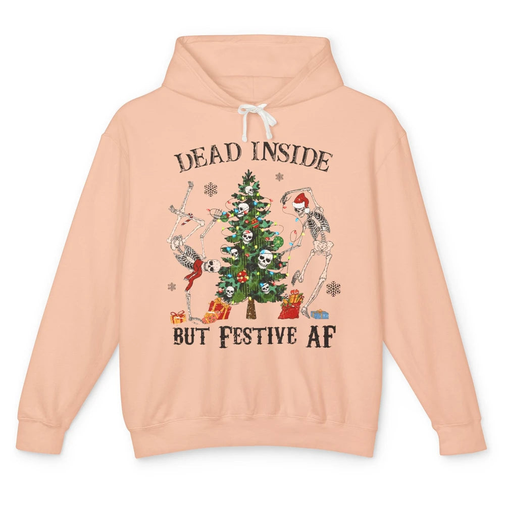 Christmas Skeleton Dancing Tree Dead Inside But Festive AF Unisex Lightweight Hoodie