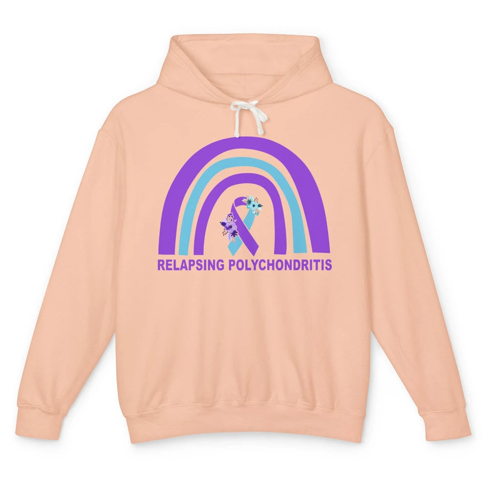 Relapsing Polychondritis Awareness Floral Blue Purple Ribbon Unisex Lightweight Hoodie