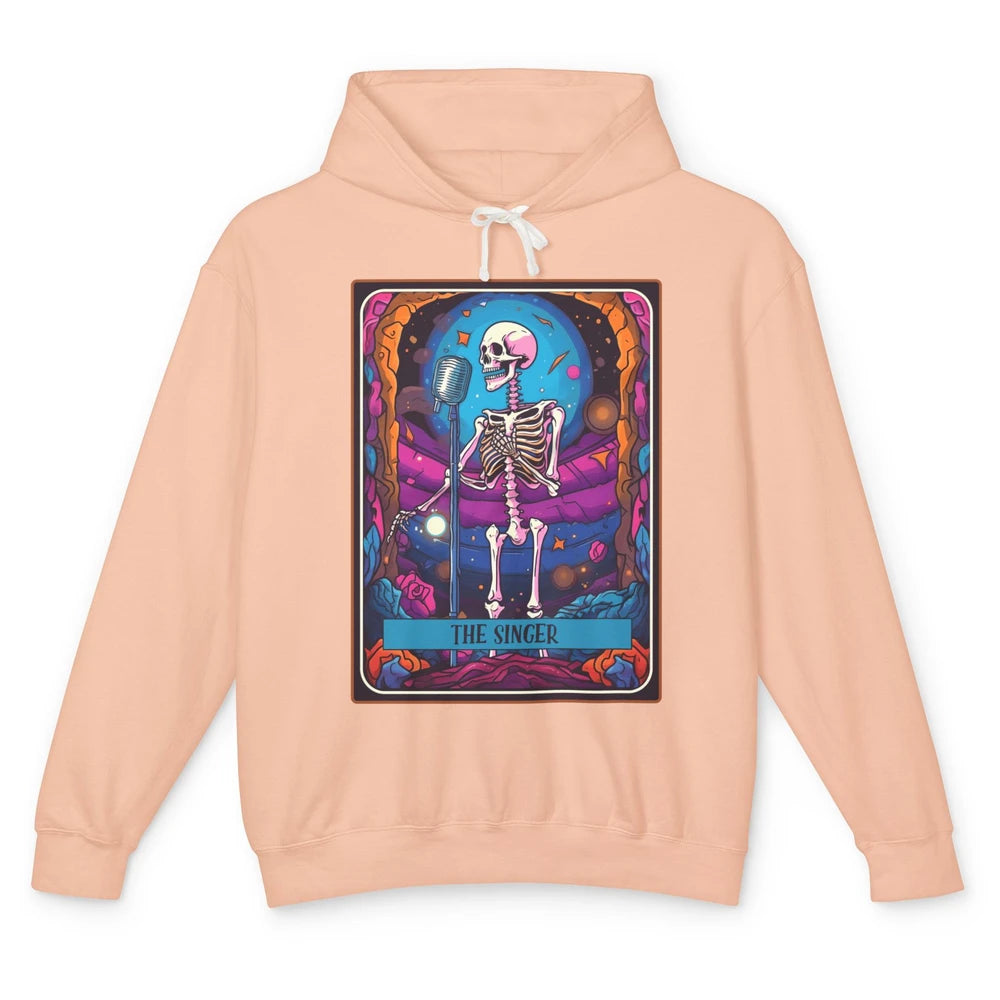 Retro Skeleton Singing The Singer Tarot Card Halloween Unisex Lightweight Hoodie