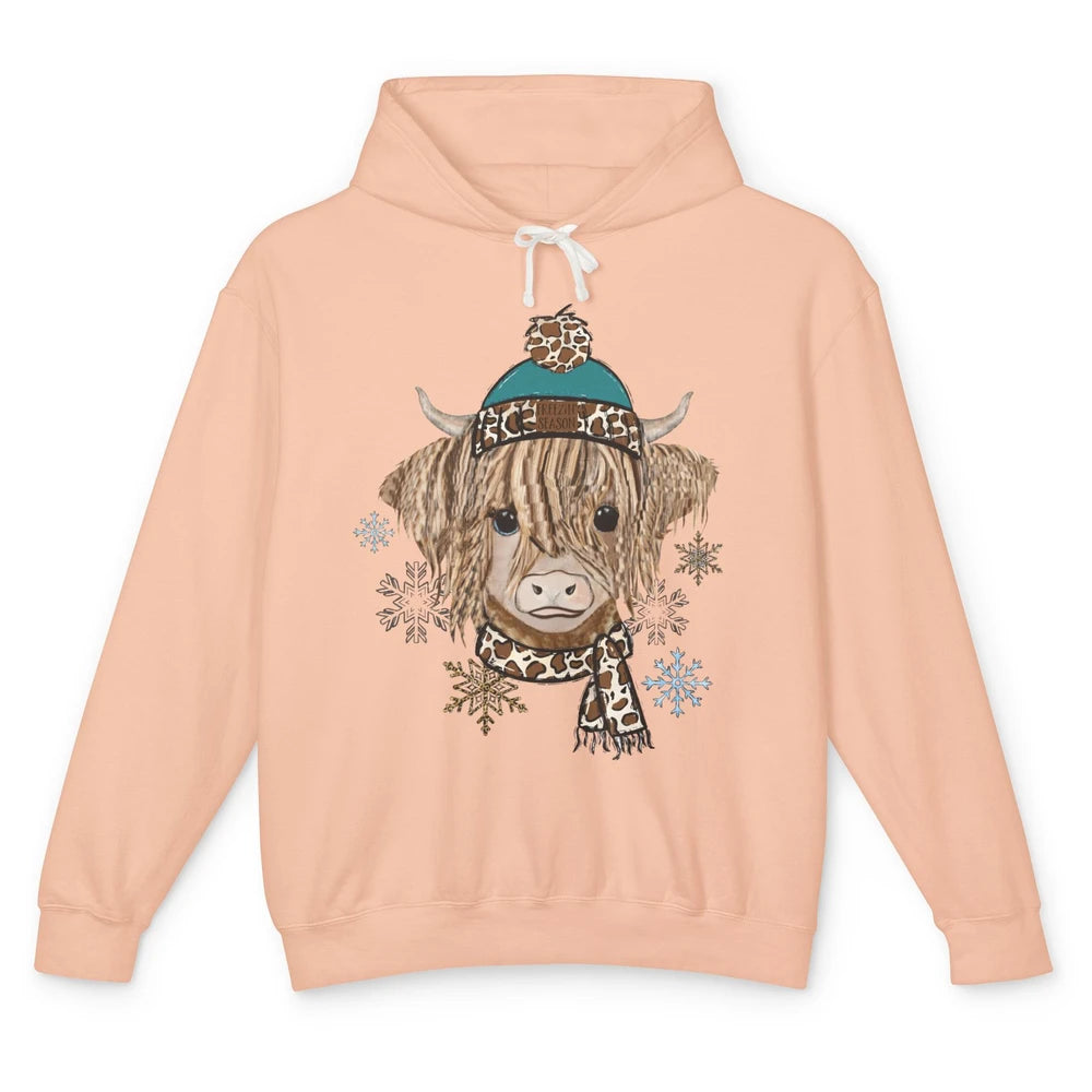 Baby Highland Cow I'm Freaking Freezing Christmas Winter Unisex Lightweight Hoodie