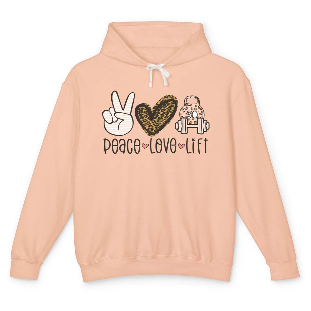 Peace Love Lift Leopard Fitness Workout Gym Trainer Gift Unisex Lightweight Hoodie