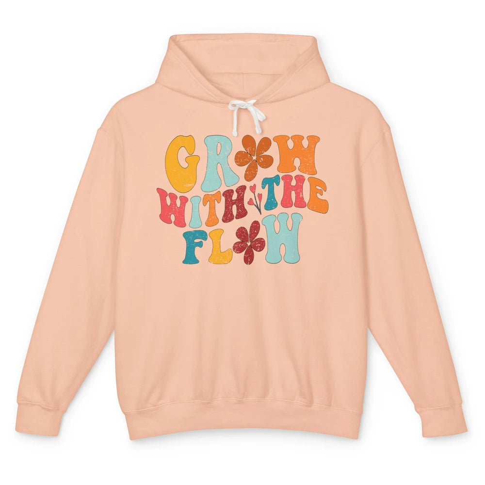 Retro Flower Grow With The Flow Summer Vintage Positive Life Unisex Lightweight Hoodie