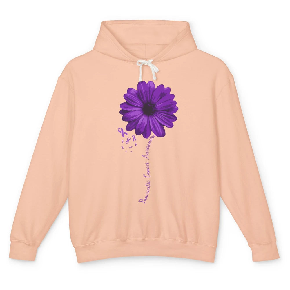 Pancreatic Cancer Awareness Purple Ribbon Daisy Flower Unisex Lightweight Hoodie